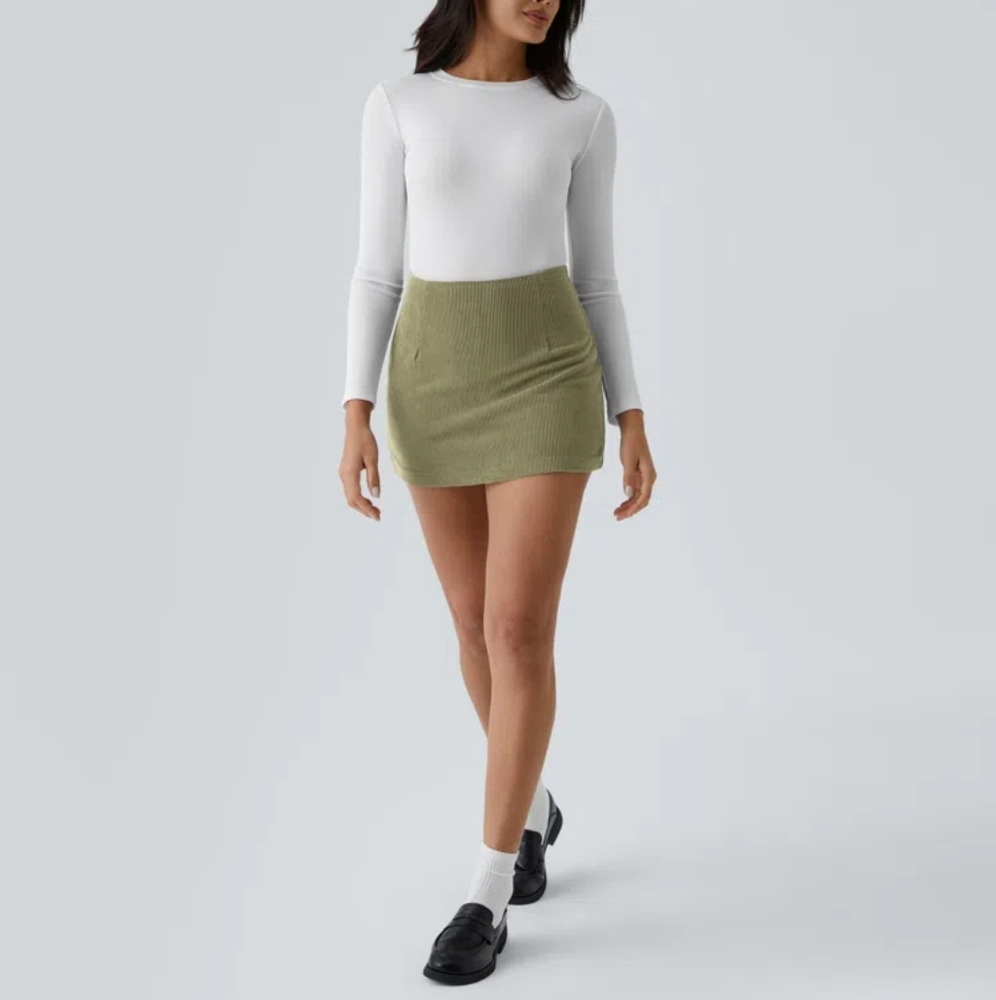 Halara Women's High Waisted 2-in-1 A-Line Corduroy Mini Skirt M